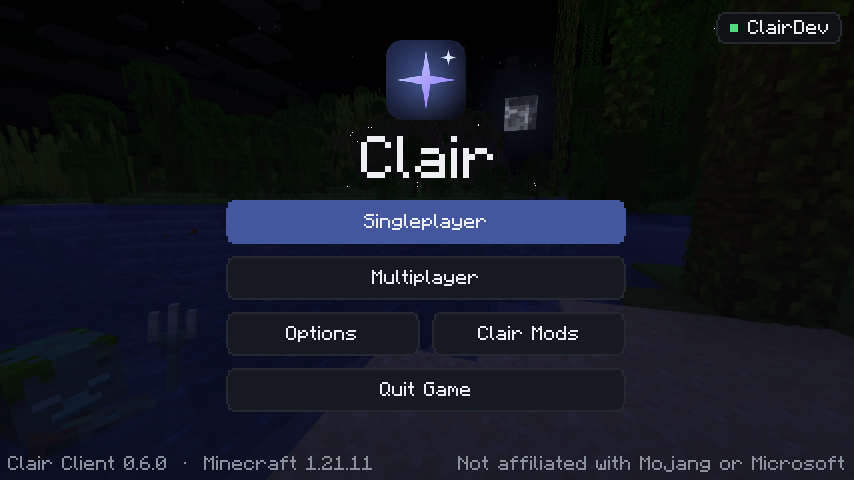 Clair main menu
